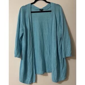 Talbots 1X Open Front Cardigan Aqua Sky Blue Sweater Lightweight 3/4 Sleeve